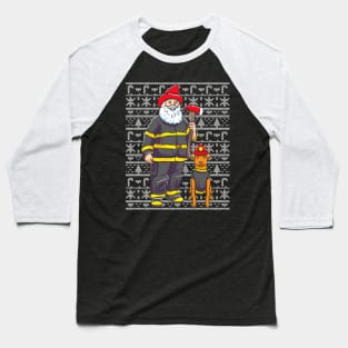 Firefighter Santa Claus Firemen Ugly Christmas Sweater Pattern Baseball T-Shirt